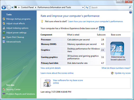 Screenshot Leistungsindex
